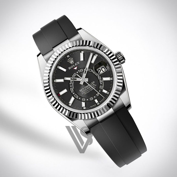 Brand New Rolex - Sky-Dweller - Black Index Dial - 18K White Gold - Oysterflex Bracelet