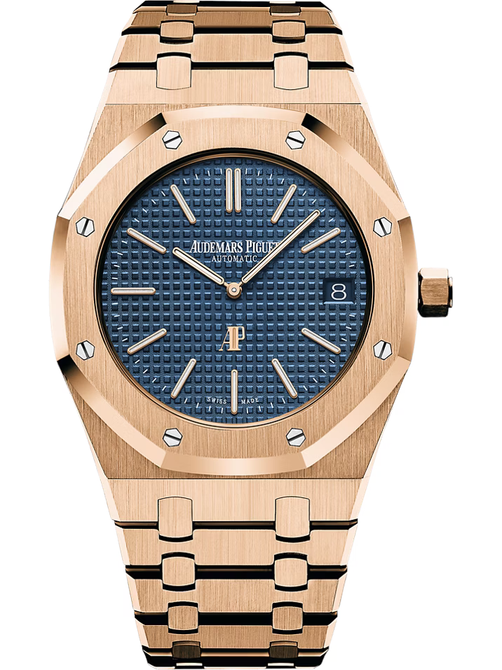 Audemars Piguet ROYAL OAK 39MM BLUE DIAL 18K PINK GOLD JUMBO EXTRA-THIN  15202OR.OO.1240OR.01.A MENS WATCH