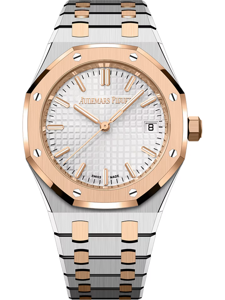 Audemars Piguet ROYAL OAK 34MM SILVER DIAL TWO TONE STAINLESS STEEL AND 18K PINK GOLD BEZEL 50TH ANNIVERSARY 77450SR.OO.1361SR.01 LADIES WATCH