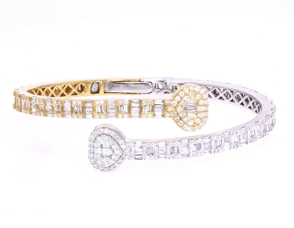 Two Tone Heart Baguette Diamond Bangle