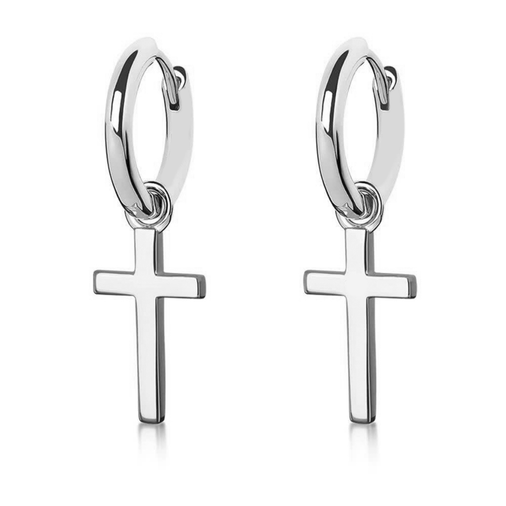 14K White Gold Hoop Dangle Cross Earrings VVS1S