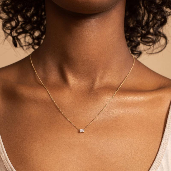 Solitaire Emerald Cut Diamond Necklace