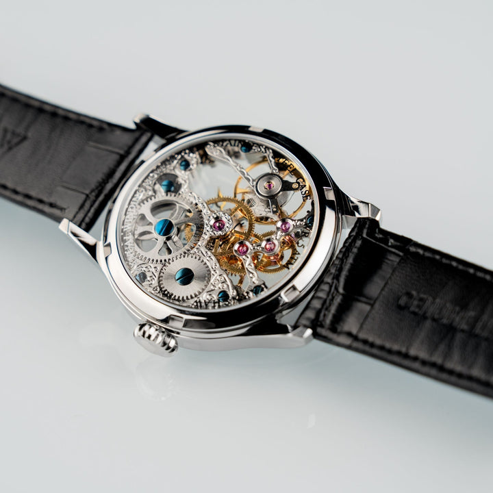 Bauer Mechanical Skeleton Transparent / Genuine Leather Transparent Dial