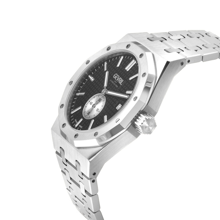 Gotham Swiss Automatic Movement, Black Embossed Dial, Silver Counter  316L SS Br