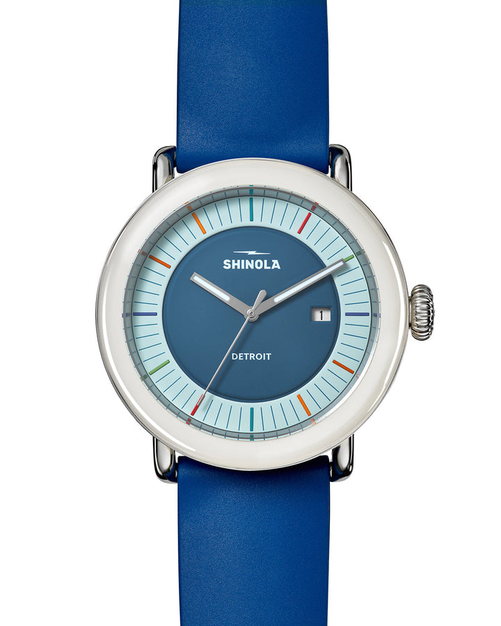 Detrola 3HD 41mm, Blue Rubber Strap Blue Blue Dial