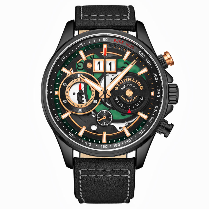 Ace Aviator Chronograph & Tachymeter Quartz 45mm Black Black/Leather | Black Dia