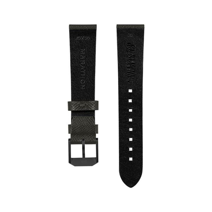 STRAP, 20mm, ITALIAN LEATHER, CROSS HATCH, IP BLACK BUCKLE, MOSS GREEN, XL ITALI