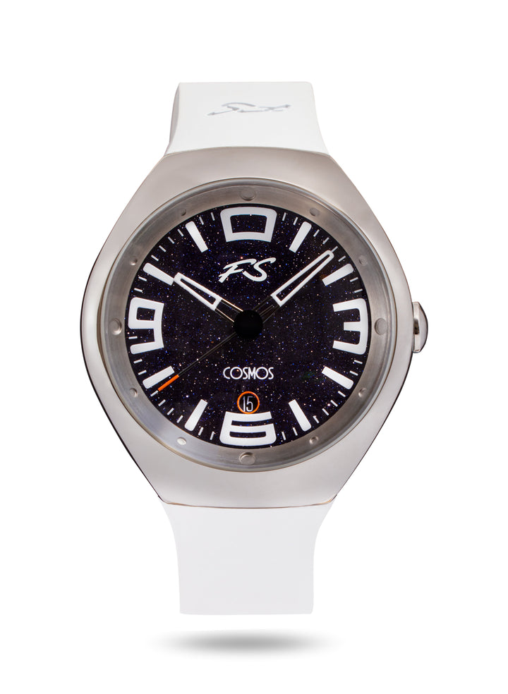 Frank Stephenson's Cosmos Series Steel Case, Blue Dial, White Strap | Blue Dial