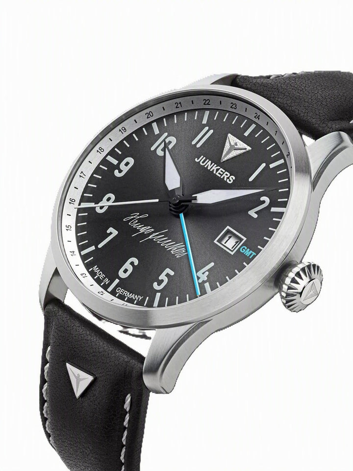 Hugo Junkers GMT Signature Edition GMT Anthracite Dial / Black Leather Strap Ant