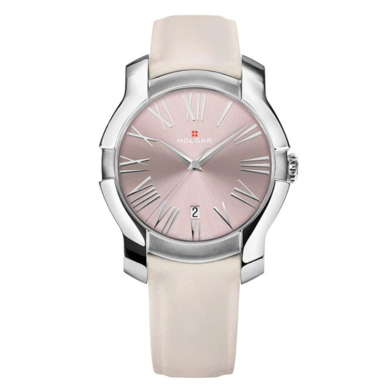 Women's Pink Dial, Stainless Steel Case and Off-White Leather Strap | Pink Dial