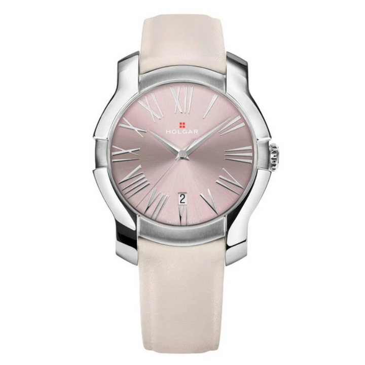 Women's Pink Dial, Stainless Steel Case and Off-White Leather Strap | Pink Dial
