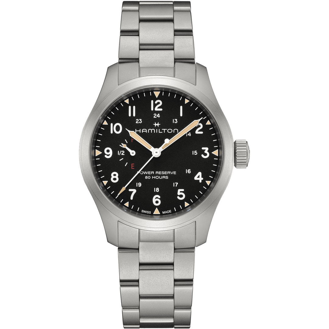 Khaki Field Mechanical Power Reserve Black Dial