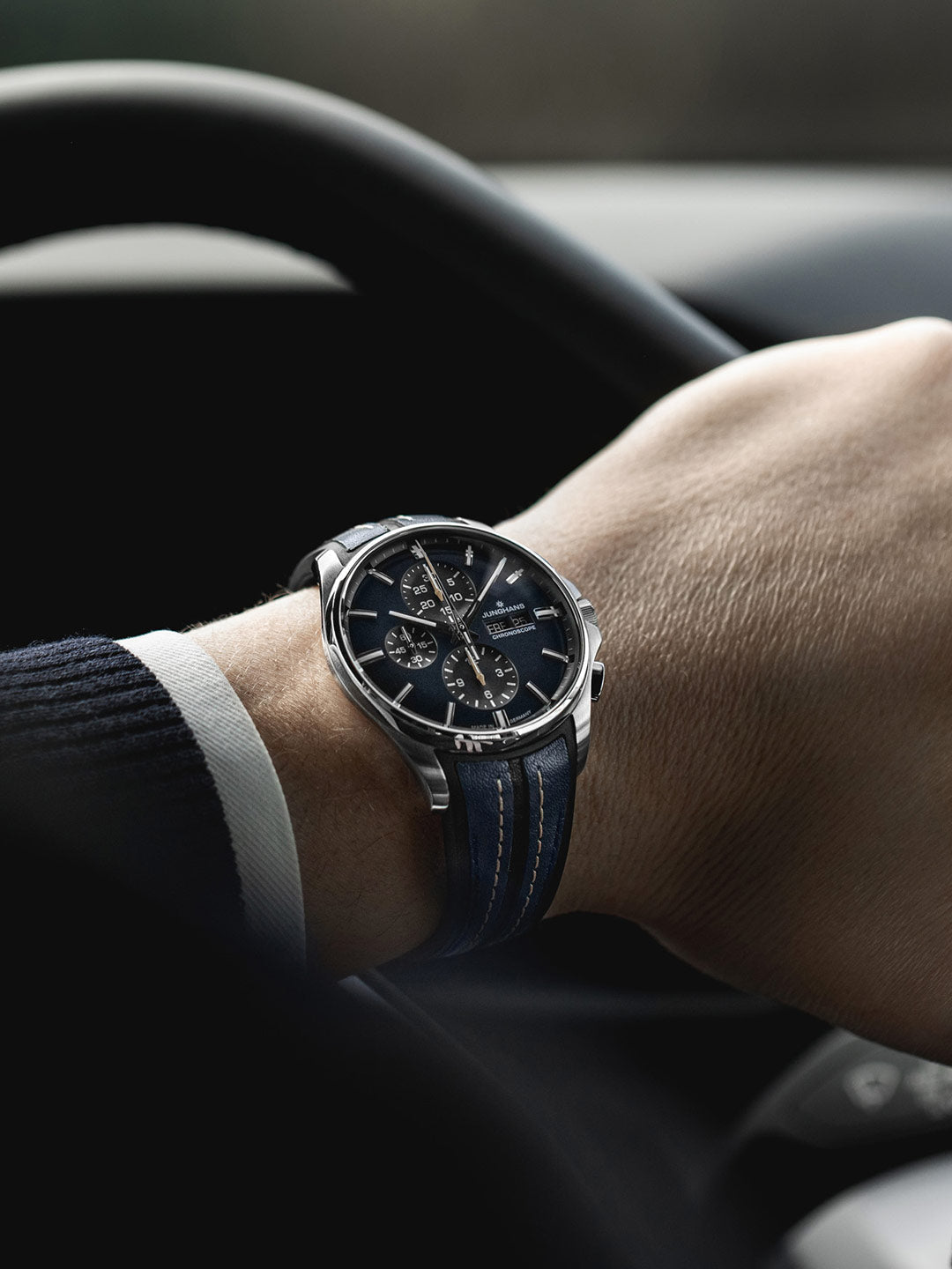 Meister S Chronoscope Midnight Blue Dial / Blue-Black Rubber-Leather Strap Dark 