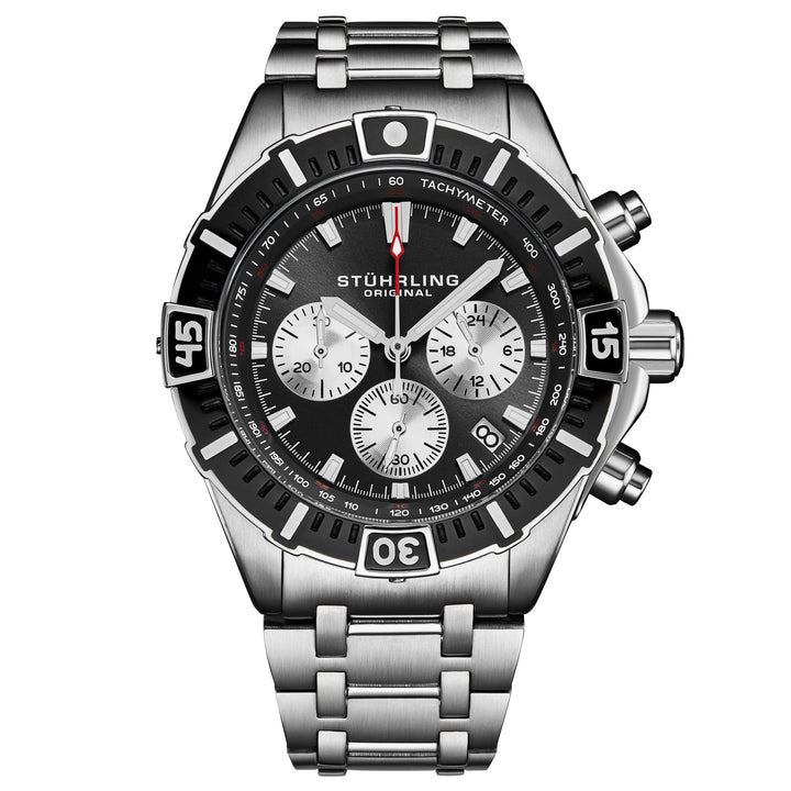 Stellar 44mm Japanese Quartz Chronograph Black/Silver | Black Dial