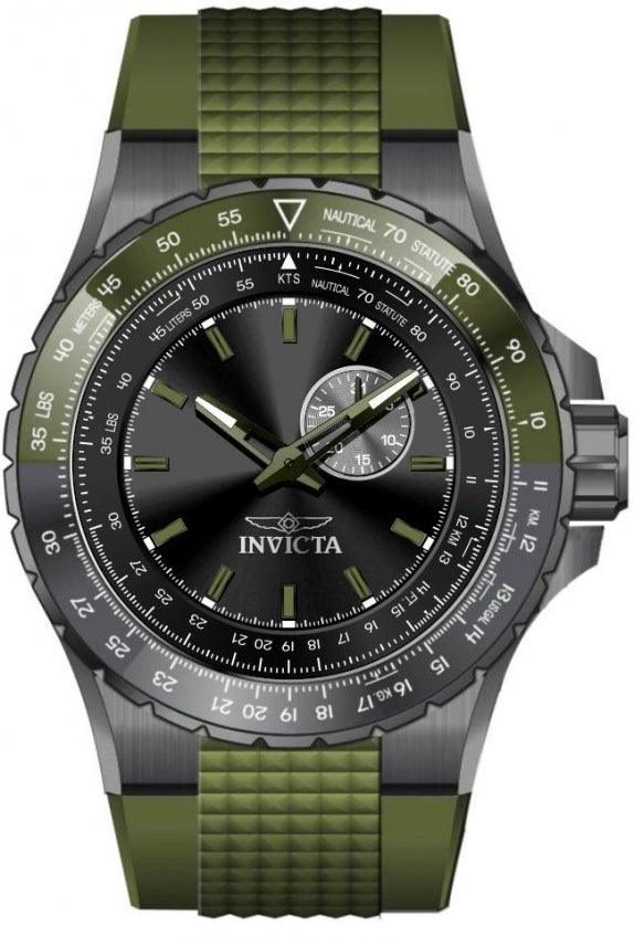 Aviator Men Black Dial / Green Silicone Strap Black Dial