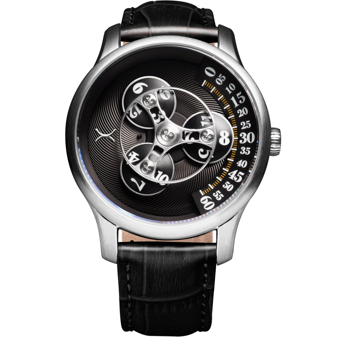 Triptych Automatic Wandering Hour Steel Black Black Dial