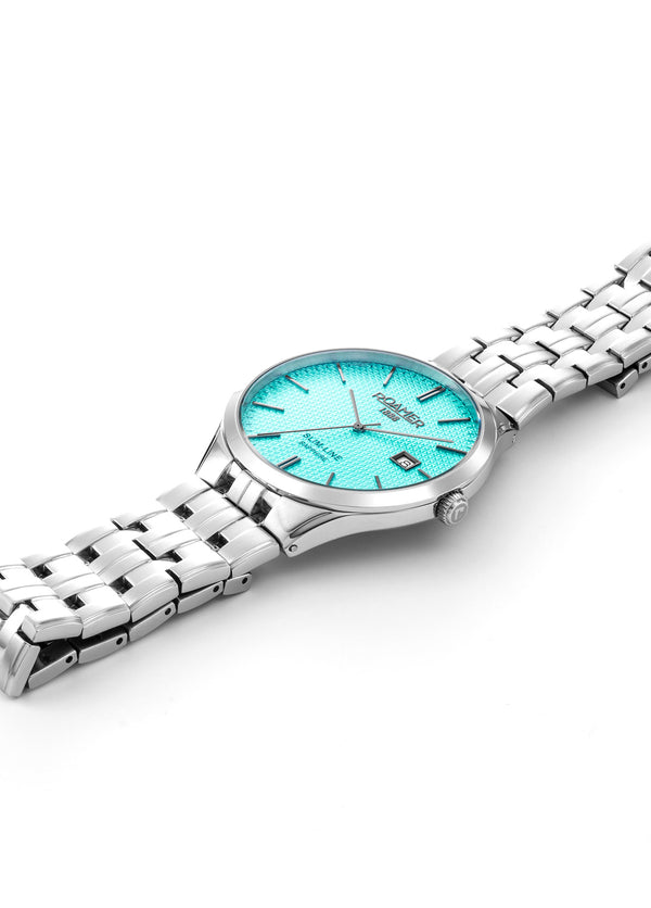 Slim-Line Classic Sky blue dial, stainless steel bracelet Sky Blue Dial