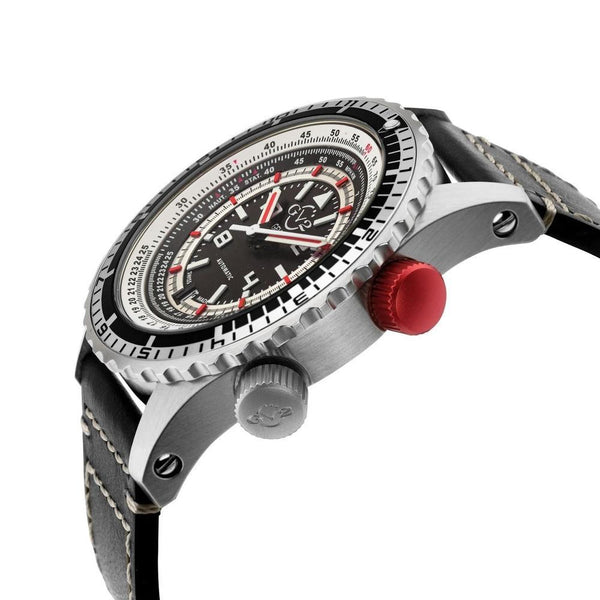 Contasecondi GV2 Contasecondi Men's Black/Red Dial Black Calfskin Leather Watch 