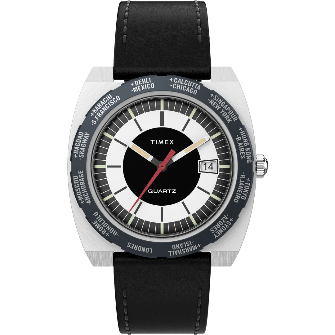 Q TIMEX Black / Leather | Black Dial