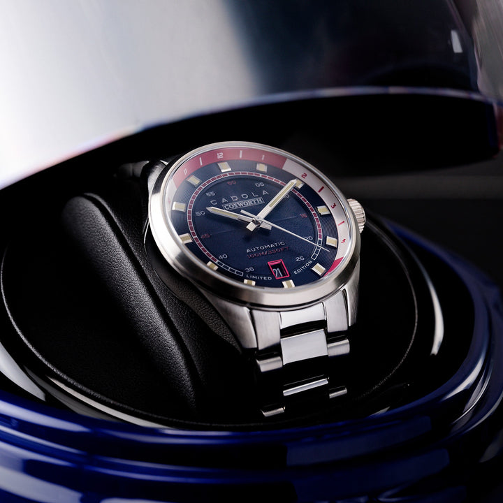 DFV-COSWORTH HELMET WATCH WINDER AUTOMATIC LIMITED EDITION BLUE / STAINLESS STEE