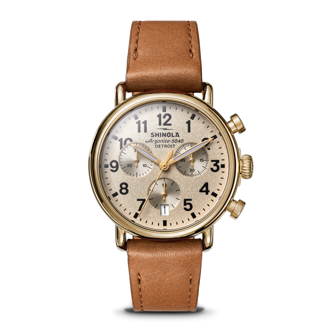 Runwell Chronograph Watch Cream Dial / Tan Leather Strap