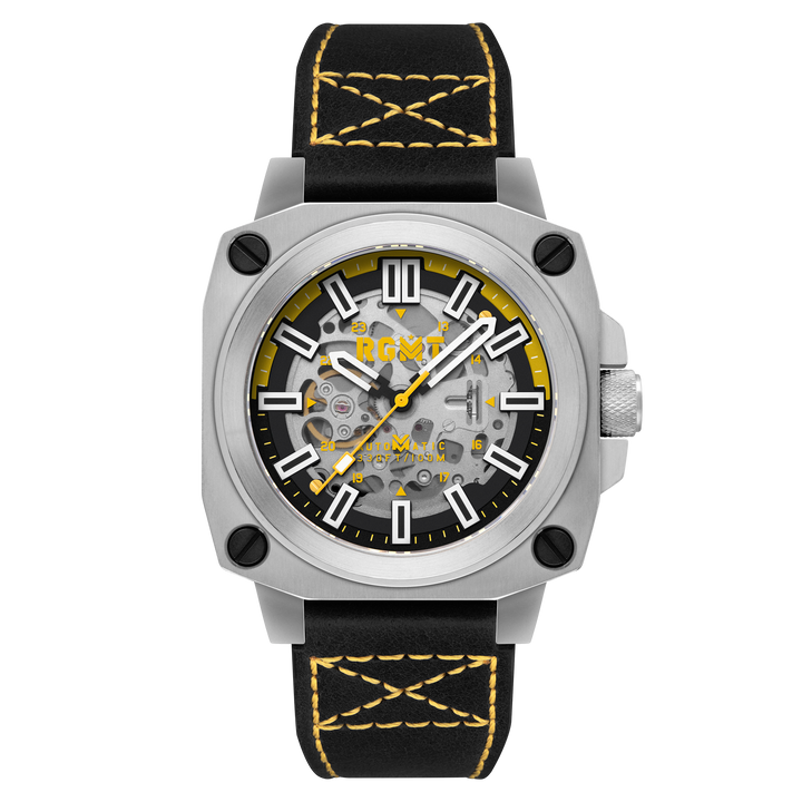 Altimeter Skeleton Automatic Black & Yellow / Leather | Black Dial