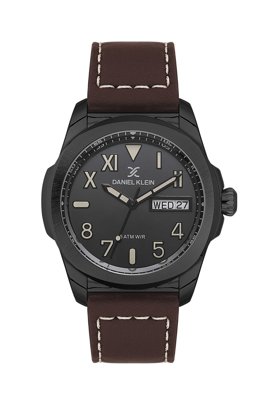 Premium Leather Aviator 5 ATM Black / Brown Black Dial