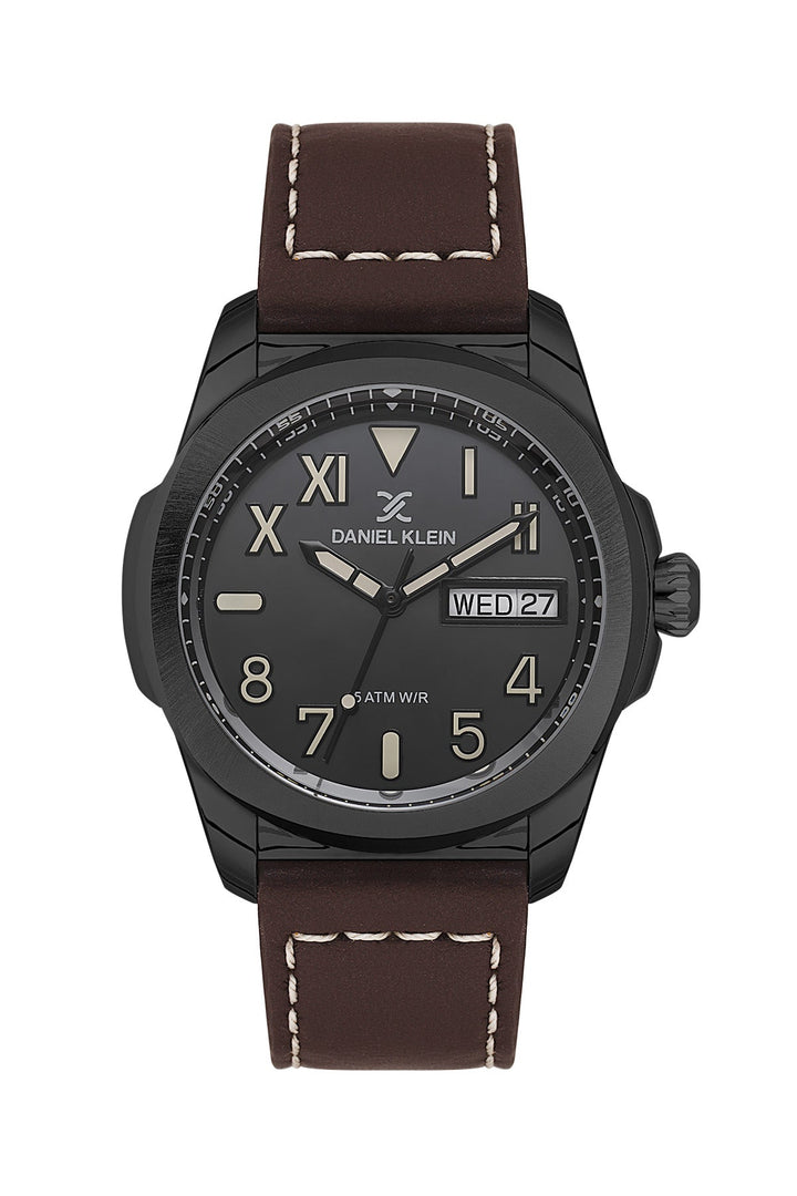 Premium Leather Aviator 5 ATM Black / Brown Black Dial