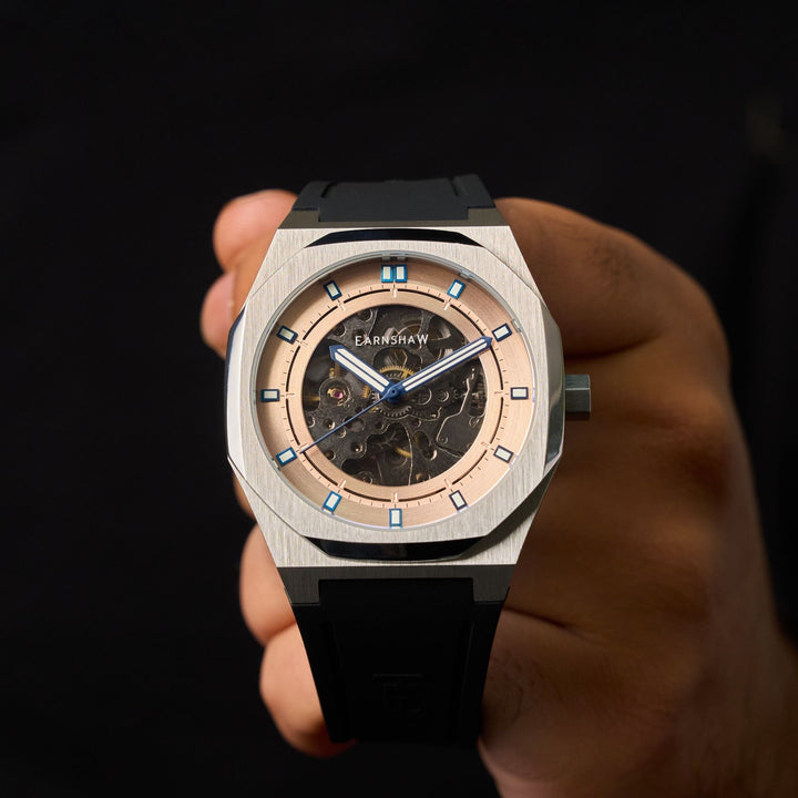 Discovery Drake Skeleton Automatic Rose Gold / Black Silicone | Rose Gold Dial