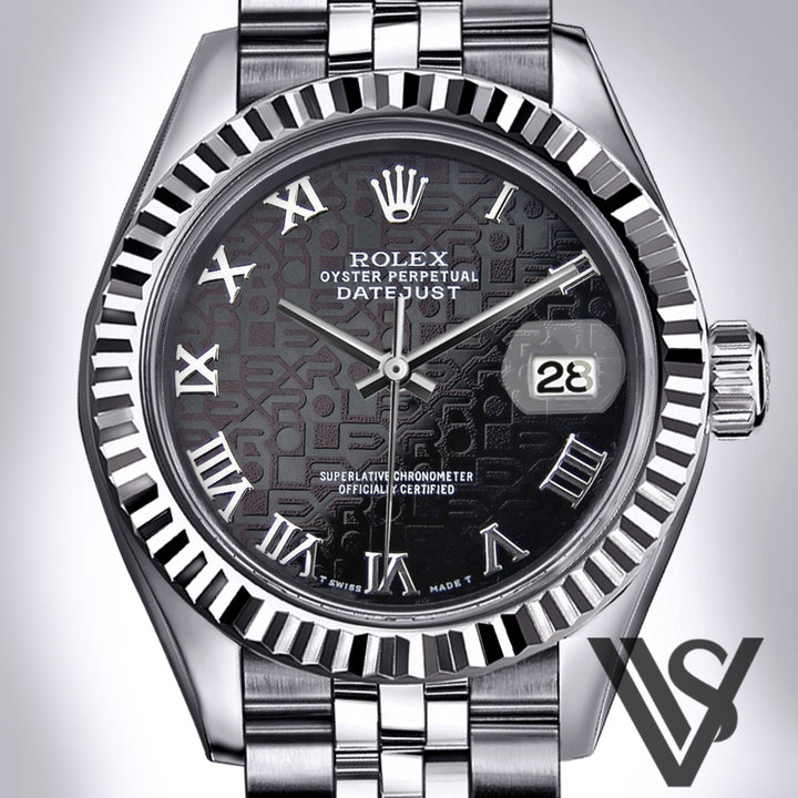 Rolex - Stainless Steel Datejust - Fluted Bezel - Black Jubilee Roman Numeral Dial - Jubilee Bracelet