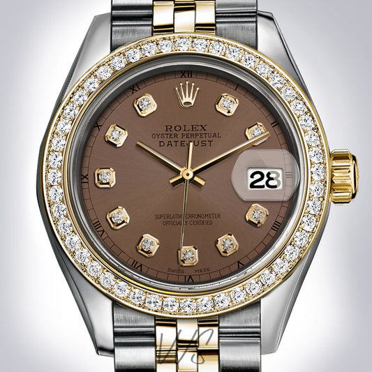 Preowned Rolex - 36mm Datejust Chocolate Brown Diamond Dial with Diamond Bezel Two-tone 18K Yellow Gold & Stainless Steel Jubilee