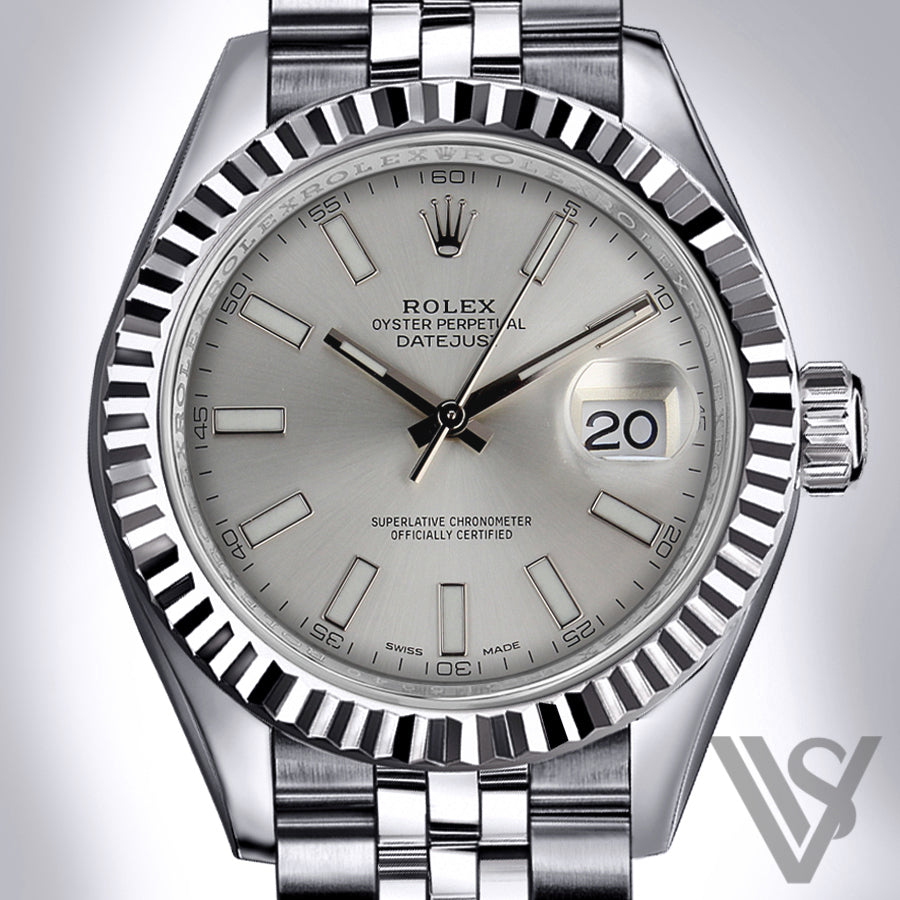 Rolex - Datejust - 36mm Silver Stick Index Dial 18K White Gold Fluted Bezel Stainless Steel Jubilee Bracelet Men's Watch