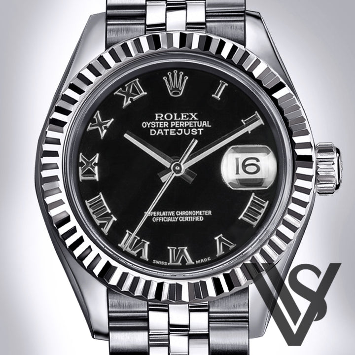 Rolex - Stainless Steel Datejust - Fluted Bezel - Black Roman Numeral Dial - Jubilee Bracelet