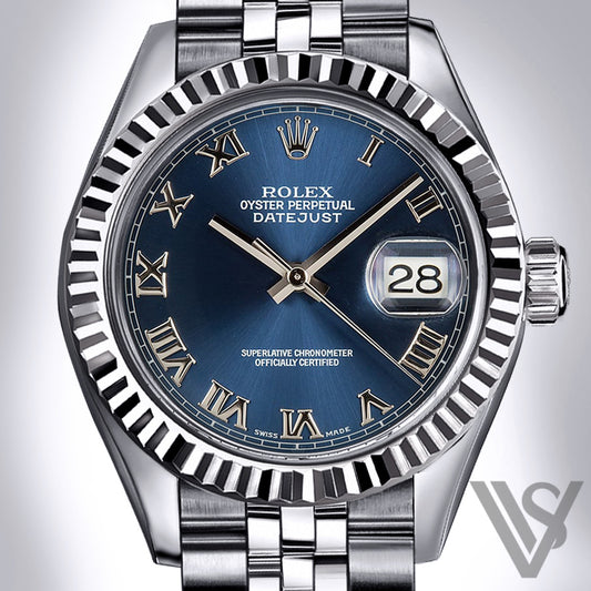 Rolex - Datejust - 36mm Blue Roman Dial 18K White Gold Fluted Bezel Stainless Steel Jubilee Bracelet Men's Watch