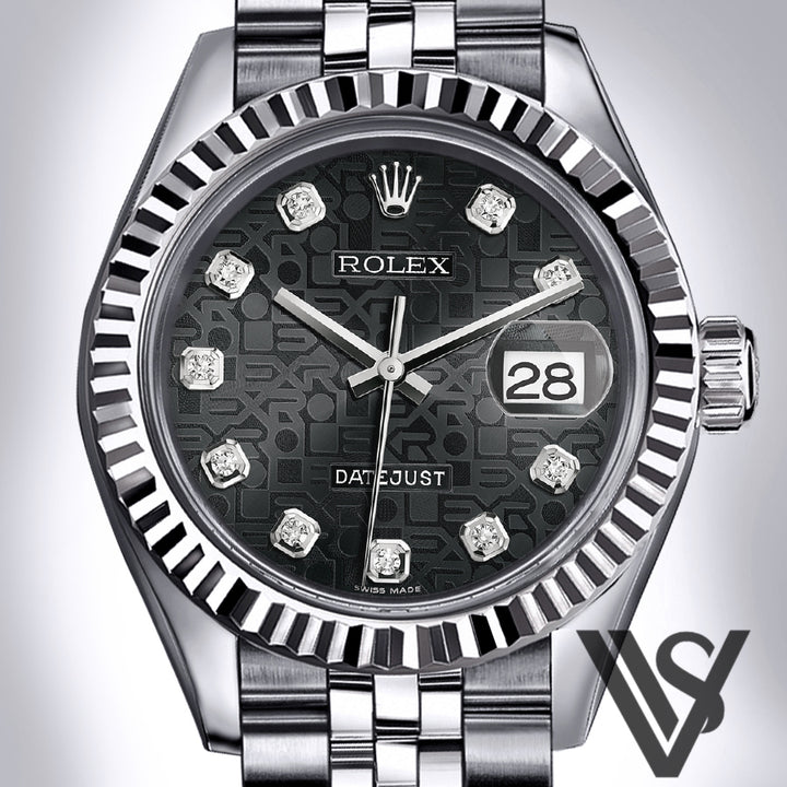 Rolex - Stainless Steel Datejust - Fluted Bezel - Black Jubilee Diamond Dial - Jubilee Bracelet