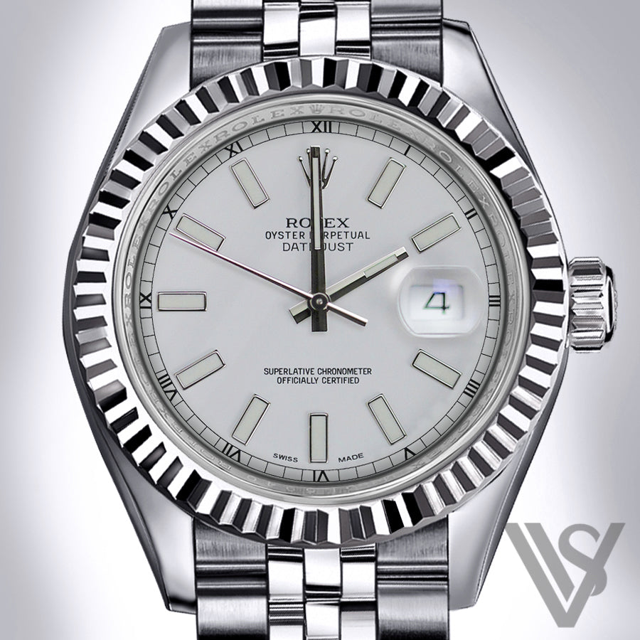 Rolex - Datejust - White Stick Index Dial 18K White Gold Fluted Bezel Stainless Steel Jubilee Bracelet Men's Watch