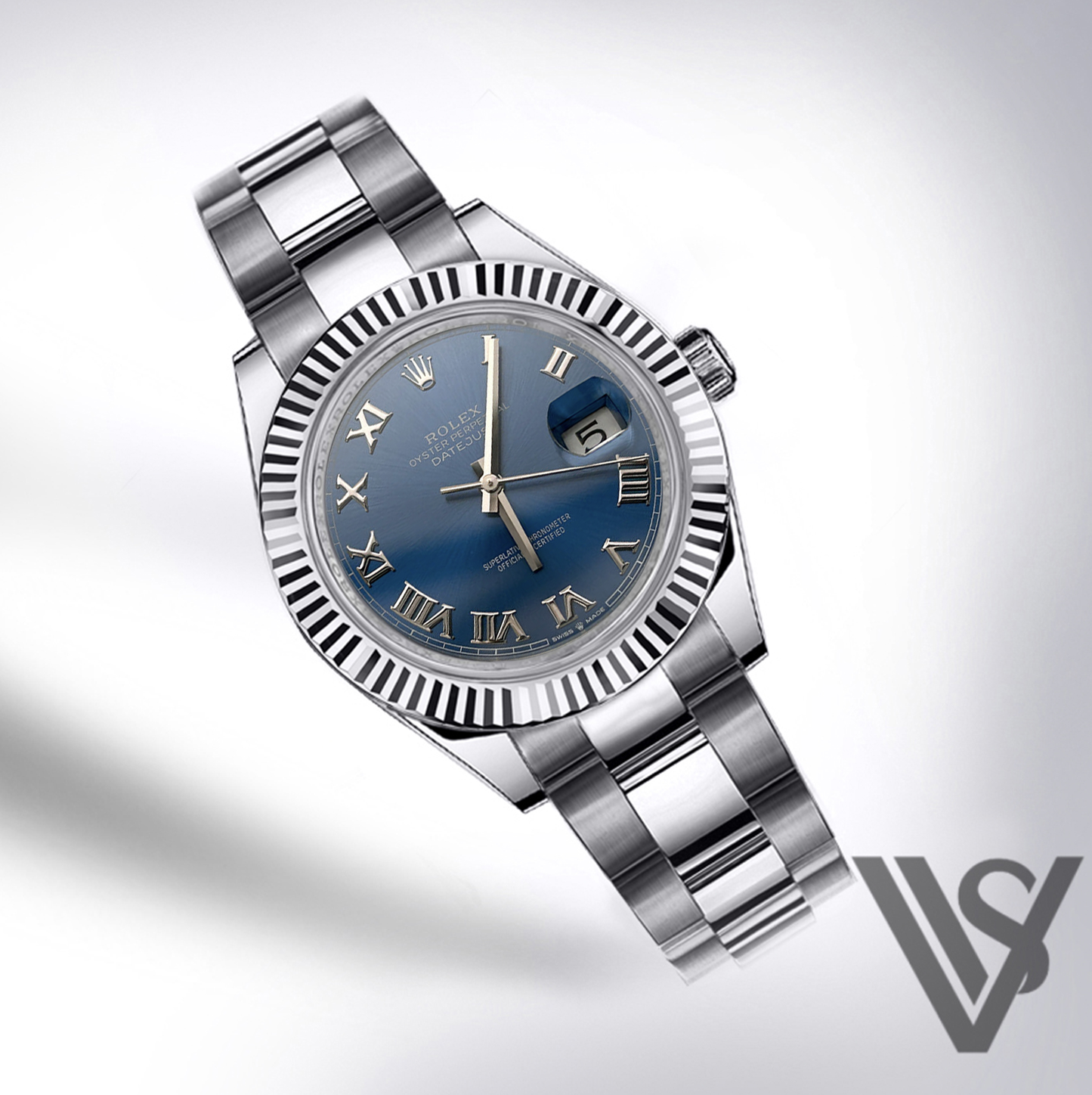 Rolex - Datejust - 41mm Blue Roman Dial 18K White Gold Fluted Bezel Stainless Steel Oyster Bracelet Men's Watch