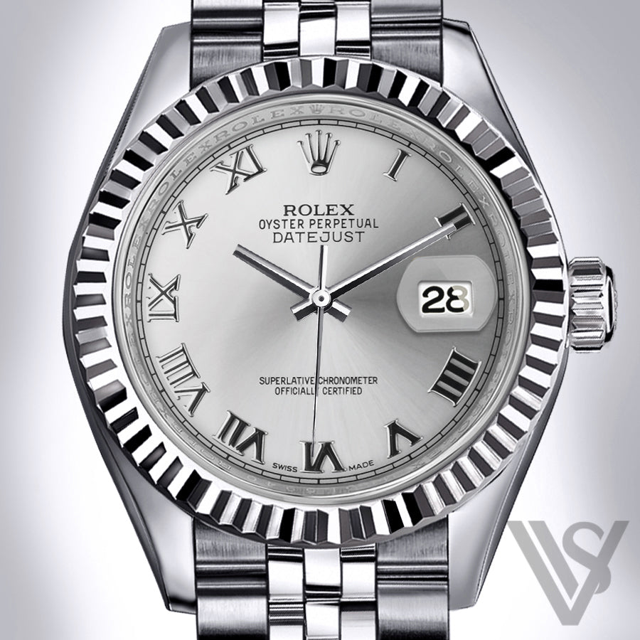 Rolex - Datejust - 36mm Silver Rhodium Roman Dial 18K White Gold Fluted Bezel Stainless Steel Jubilee Bracelet Men's Watch