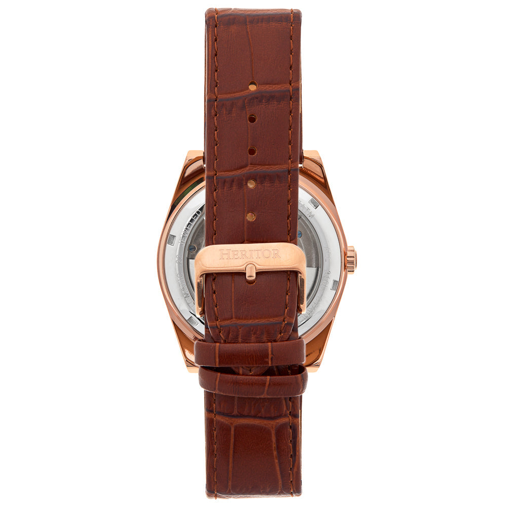 Daxton Semi Skeleton Brown/Rose Gold | White Dial
