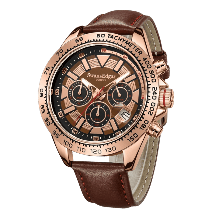 Speed Tracker Mecha Quartz Brown Dial / Brown Leather Strap With Red Stitching B