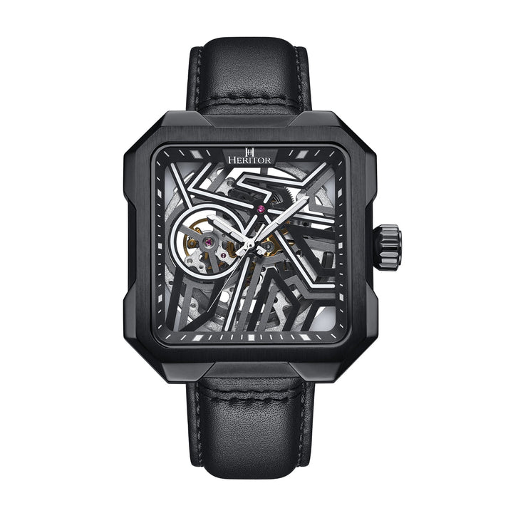 Campbell Leather-Band Skeleton Watch Black | Black Dial