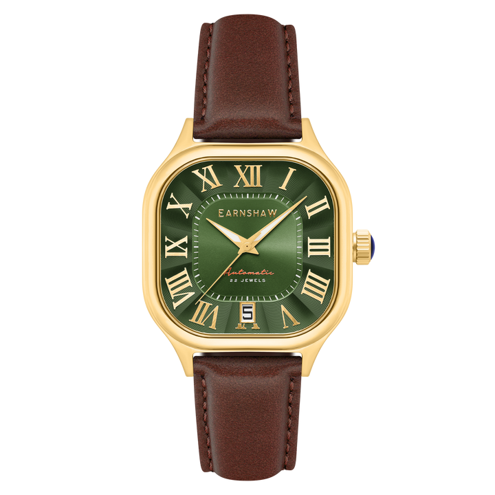Coussin Automatic Green / Brown Genuine Leather | Green Dial