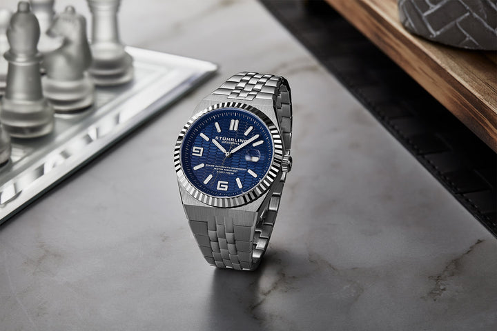 Sentinel 1027 Men's 42mm Navy Guilloché-pattern Dial/Stainless Steel Bracelet