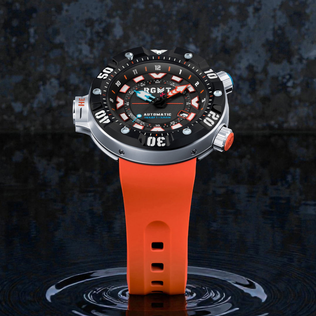 Depth Charge Automatic Black  & Orange / Silicone | Black Dial