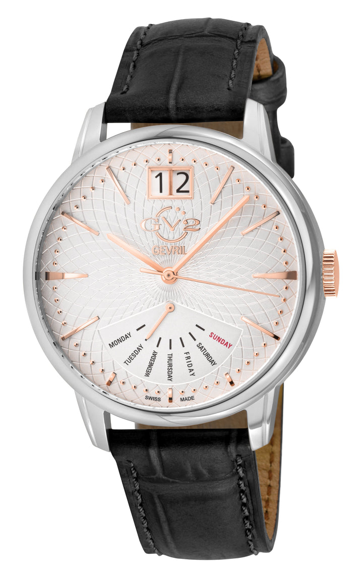 Rovescio Swiss Multifunction Big Date Silver/White ,Black Handmade Leather | Whi