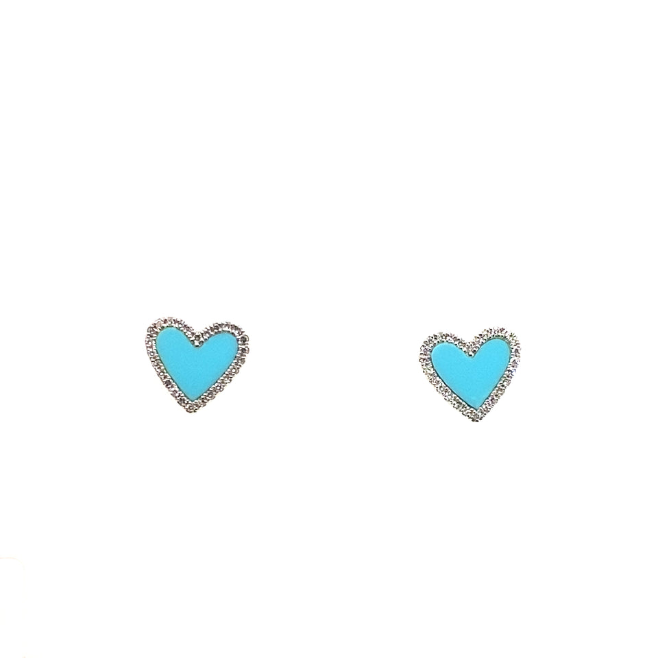 Turquoise Heart Shaped Earring with Natural Diamonds