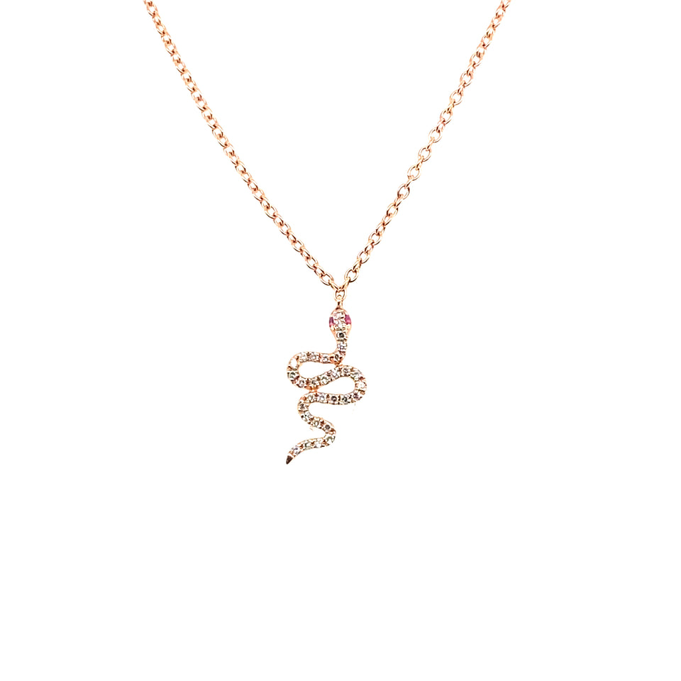 14K Rose Gold Diamond Snake Necklace
