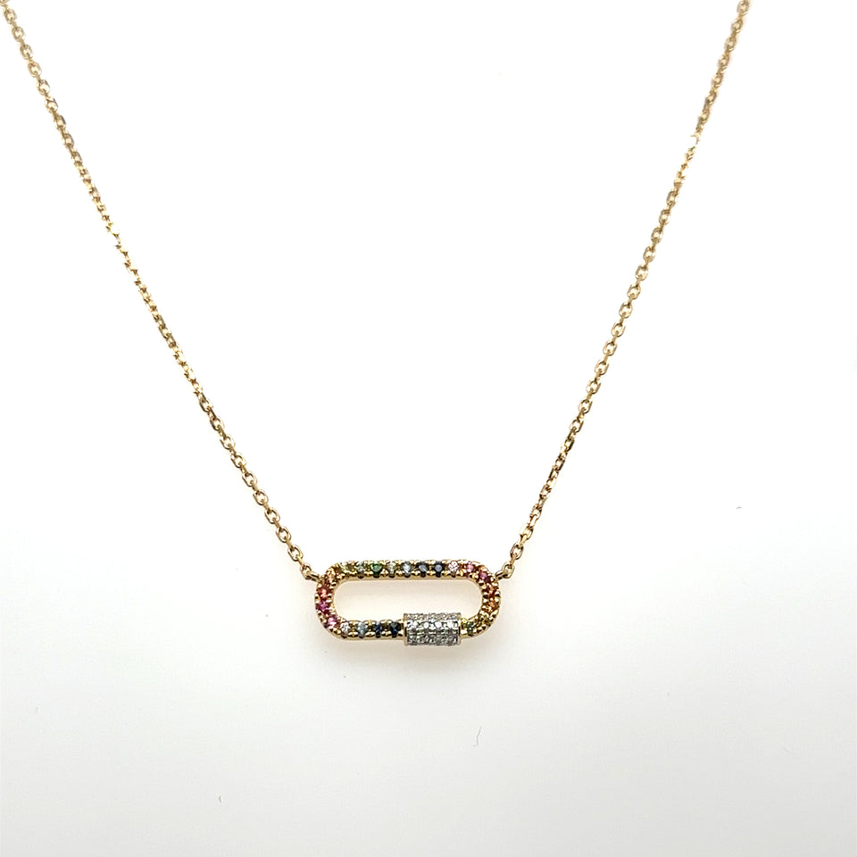 Multi Color Diamond Paperclip Necklace
