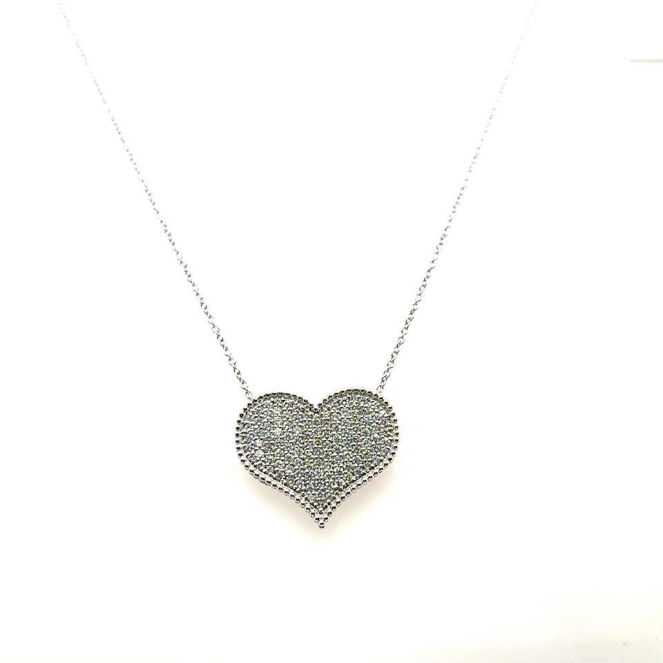 18K White gold Natural Diamond Pave Heart Necklace