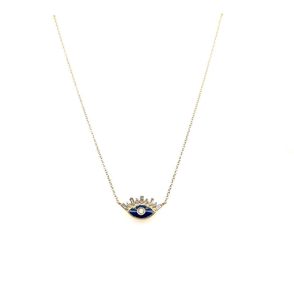 Blue Evil Eye with Diamond Pendant Necklace
